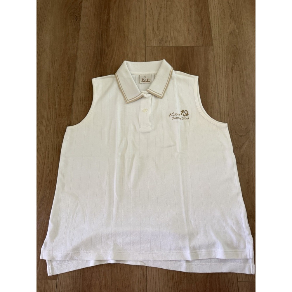EP Pro Womens Polo Shirt Sleevless KonaCountry Club Logo Size Med Off White/tan